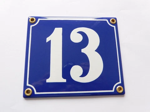 Old French Blue Enamel Porcelain Metal House Door Number Street Sign / Plate 13 Cover