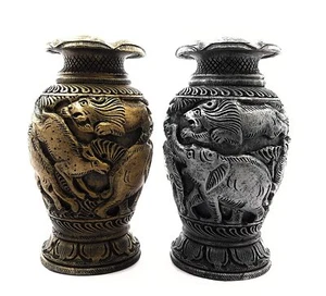 Polyresin Blumentopf Antik-Look Tiere Designer Bronze Silberfarbene Set Mit 2 - Bild 1 von 4