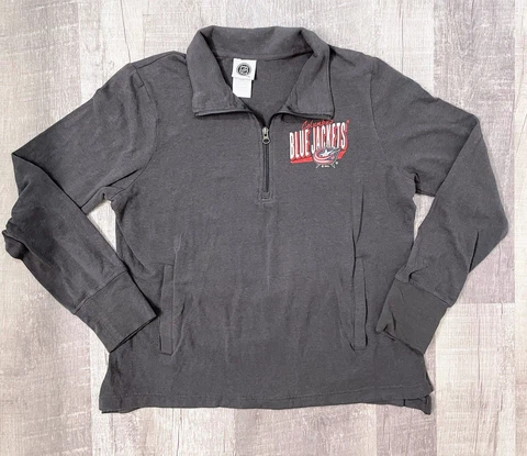 NHL Columbus Blue Jackets Women’s XL Pullover 1/4 Zip Knit Sweater Gray Pockets Cover