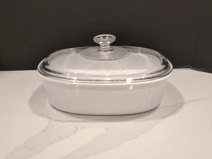 Corning Ware French White Ribbed OVAL CASSEROLE Dish 2.8 Liter F-2-B w/Pyrex Lid - Picture 1 of 6