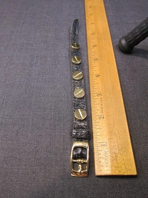 Pretty black leather & gold-tone screw-head bracelet CC Skye 6-6.75" - Image 1 of 3