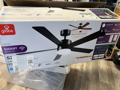 Globe Electric DAYTON 52-in Black Reversible Blades Smart Ceiling Fan - Image 1 of 4