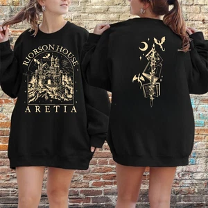Witchy Graphic Tee Black Gothic Oversized Hoodie Dragon Rider Fantasy Castle - Picture 1 of 5