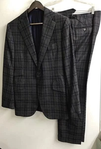 cesare attolini suit Gray/Navy Wool Plaid Jacket And Pant Size 38 - Picture 1 of 15