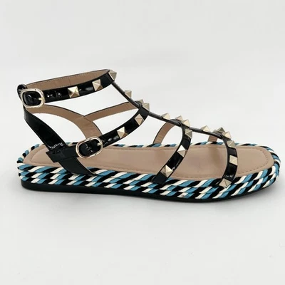 Sandalias planas VALENTINO GARAVANI Rockstud de cuero enjaulado EU 38 US 8 azules negras Foto 1 de 4