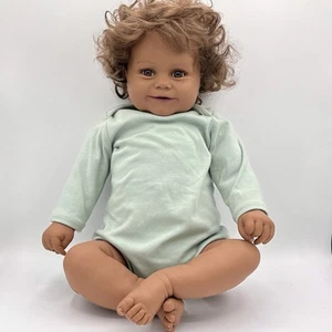 Reborn Baby Toddler Doll Soft Body Girl Doll Dark Skin Curly Hair 16” Realistic - Picture 1 of 8