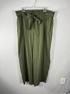 Pantalon femme Vince jambes larges taille haute vert fluide avec rayures blanches taille XL - Photo 1/7