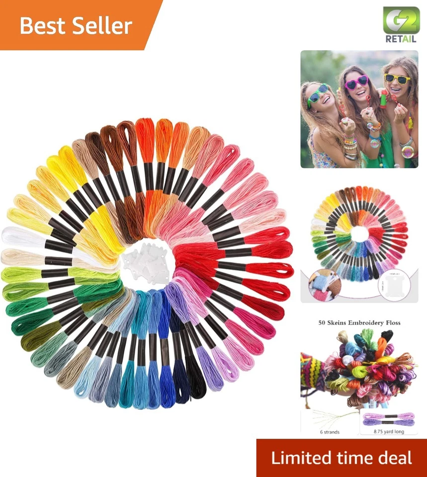 Caydo Embroidery Floss 50 Skeins Rainbow Color Thread Cross Stitch With 12