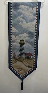 Tapiz Jacquard Decoración Náutica Corredor de Mesa Faro Paisaje Marino 13" x 72" - Imagen 1 de 12