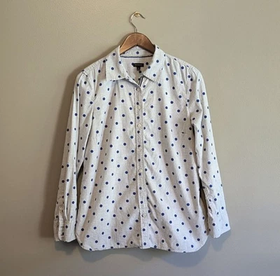 Talbots Size Medium Button Up Top Womens Polka Dot Shirt Gray Blue Long Sleeve - Image 1 of 4