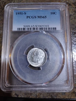 1951-S Roosevelt Silver Dime PCGS  MS-65 FB - Image 1 of 2