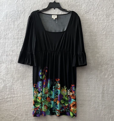 Pulôver feminino Eci New York vestido preto 12 geométrico manga longa gola quadrada - Imagem 1 de 4