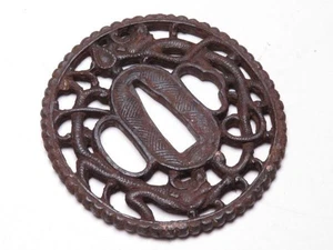 Japón antiguo era Edo Meiji dragón nanban Tsuba espada de hierro sin caja katana  - Imagen 1 de 10