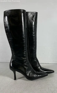 Stuart Weitzman Black Leather Stiletto Heel Knee High Womens Booties Size 5.5M - Picture 1 of 6