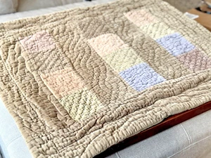 Pottery Barn Cotton Velvet Quilt Stitch Standard Sham Olive Blue Brown 20 x 26 - Picture 1 of 5