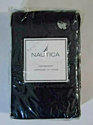 NUEVO - Falda de cama doble Nautica 100 % algodón sarga puerto marítimo (azul marino/rayas blancas) Foto 1 de 4