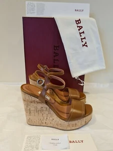 Sandalias de cuña BALLY marrón cuero genuino con hebilla lateral talla 36,5 nuevas - Imagen 1 de 12