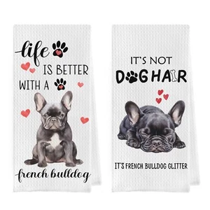 French Bulldog Dish Towels Set - Funny French Bulldog Gift Waffle Weave Kitch... - Picture 1 of 4