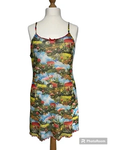Vtg supply Mushroom Print Festival Boho folk rave Summer magic Dress slip 12 - Picture 1 of 13