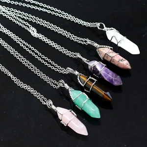 Collar de cadena de piedras preciosas curativas con punto colgante hexagonal chakras - Imagen 1 de 40