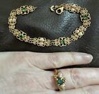Gorgeous Matching Langstrom Black Hills Gold Vine Leaf Emerald Bracelet & Ring J