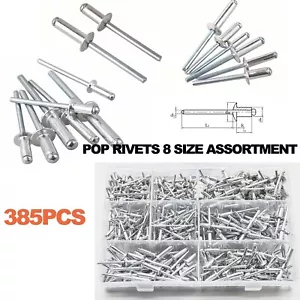 385pc 8 Size Aluminum Pop Rivet Dome Head Steel Mandrel Blind Largest Assortment - Picture 1 of 8
