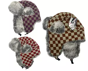 Unisex karierte Pilotenmütze Kunstfell Winter Ski Trooper Trapper Ohrklappe Kappe - Bild 1 von 21