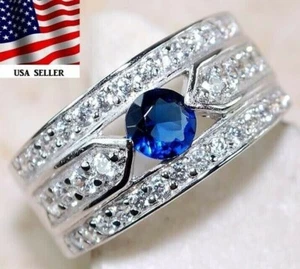 Ring 3 kt behandelter blauer Saphir & Topas 925 massiv Sterlingsilber Größe 6 U4-3 - Bild 1 von 3