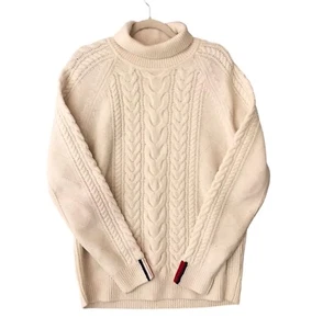 Y2K Tommy Hilfiger Cable Knit Fisherman Sweater Turtleneck Preppy Women’s Sz L - Picture 1 of 9