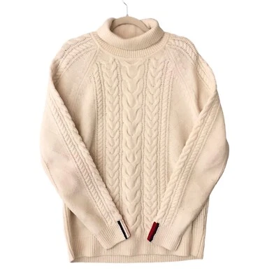 Y2K Tommy Hilfiger Cable Knit Fisherman Sweater Turtleneck Preppy Women’s Sz L - Image 1 of 4