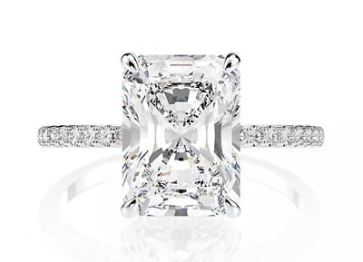 Anillo de diamante real corte esmeralda, anillo de diamantes creado en laboratorio, anillo de compromiso Foto 1 de 4