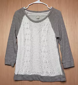 Maglione donna marca Lucky marrone medio bianco maglia uncinetto manica 3/4 top raglan - Foto 1 di 10