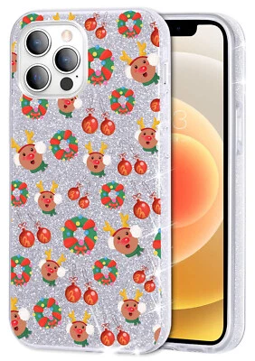 Custodia Cover Per iPhone 11 12 13 Brillantini Glitter Argento Diseg Natale 1138 - Immagine 1 di 3