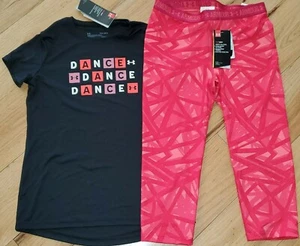 Under Armour DANCE top & patterned cropped capris leggings NWT girls' L YLG pink - Picture 1 of 2