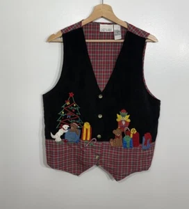 Vintage Vest Christmas Embroidered Plaid Medium - Picture 1 of 7