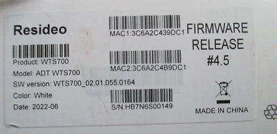 HONEYWELL RESIDEO ADT WTS700 REMOTE TOUCHPAD KEYPAD CONTROL FIRMWARE 4.5 - Image 1 of 4