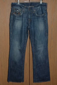 True Religion Men's Denim Blue Jeans Size 34 Leather Horseshoes Some Distressing - Picture 1 of 9