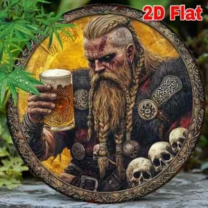 Viking Warrior Beer Skull Norse Bearded Man Aluminium Sign Home Decor Gift - Picture 1 of 3