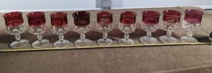 9 Indiana KINGS CROWN RUBY FLASHED CORDIAL GOBLETS - Picture 1 of 12