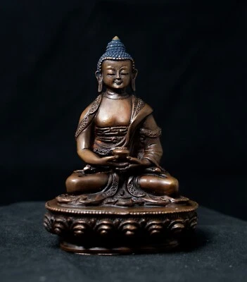 Tibetan Buddhism Lord Amitabha Buddha Oxide Copper Statue Sculpture Figure Nepal - Image 1 of 4
