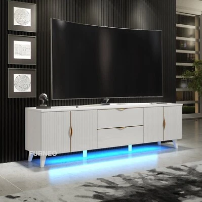White TV Stand Modern High Gloss &Matt 180cm Unit Cabinet Azzurro 10 LED Lights