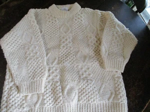 Bonner Of Ireland Pure Wool Sweater Men L/ XL Ivory Fisherman Chunky Heavyweight - Picture 1 of 14