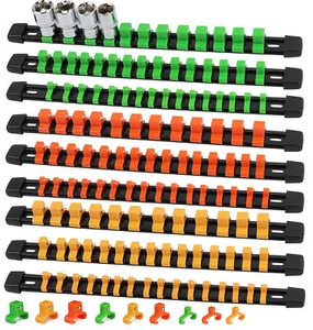 9PC Socket Organizer Storage Rail Rack Holder 1/4 3/8 1/2 Industrial - Picture 1 of 9