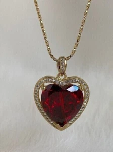 2Ct Heart Cut Lab Created Red Ruby Halo Pendant Valentine 14K Yellow Gold Plated - Picture 1 of 5