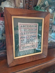 pair antique samplers framed alphabets sewing - Picture 1 of 13
