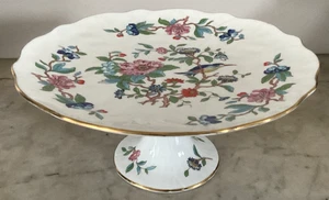 Vintage Aynsley Pembroke Vogel & Blumen Standfuß Kuchenplatte mit Jakobsmuschel Rand - Bild 1 von 8
