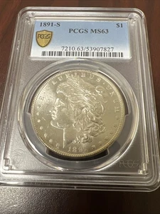 1891-S 1 $ Silber Morgan Dollar bewertet von PCGS als MS-63 L-677 - Bild 1 von 2