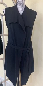 Size 10 Portmans Black Coatigan Knit New Sleevless Wrap Cardigan Vest Tie - Picture 1 of 11