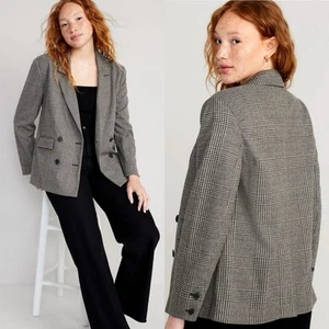 Old Navy Double-Breasted Plaid Blazer Gray Women’s XL - Picture 1 of 8