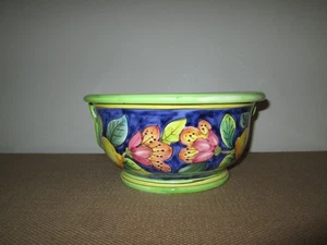 CERAMICHE GIACOMINI ORVIETO 10" Cobalt Blue Lemon Flowe r Bowl w/ Relief Handles - Picture 1 of 6